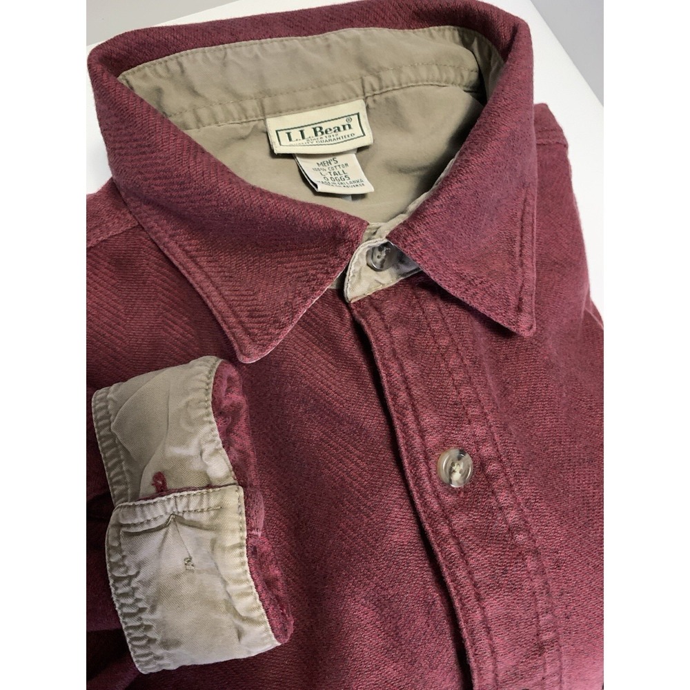 VTG LL Bean L-Tall‎ Cozy Button Up Flannel Maroon/Wine Soft Brushed Cotton